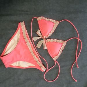Victoria Secret bikini coral with beige ruffle
